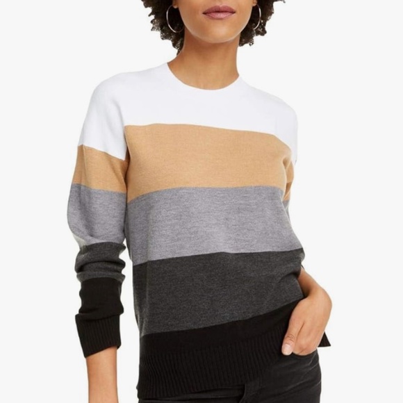 French Connection Womens Della Ribbed Trim Crew Neck Striped Sweater Size M - Picture 1 of 14